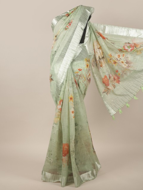 

Pothys Green & Red Floral Printed Saree