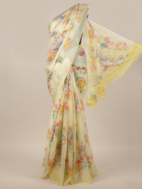 

Pothys Yellow & Blue Floral Printed Saree