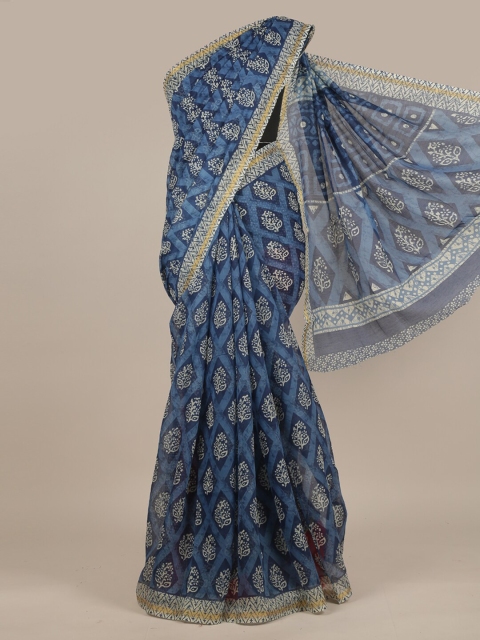 

Pothys Blue & Yellow Batik Printed Saree