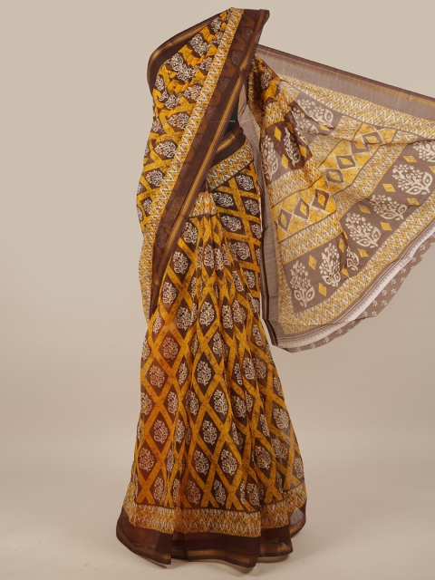 

Pothys Mustard & Brown Floral Printed Cotton Blend Saree