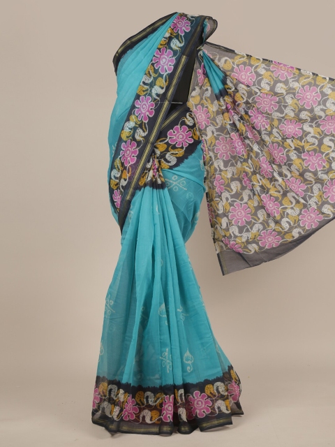 

Pothys Blue & Magenta Floral Zari Saree