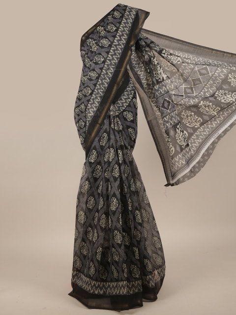

Pothys Grey & Black Batik Printed Saree