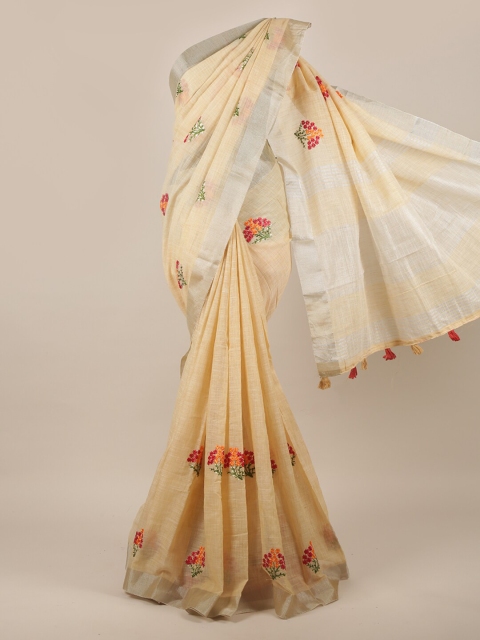 

Pothys Beige & Red Floral Linen Blend Saree