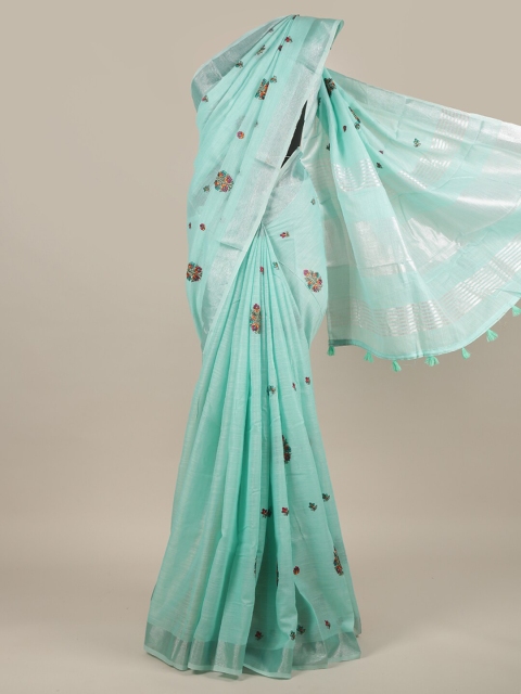 

Pothys Green & Yellow Ethnic Motifs Embroidered Saree
