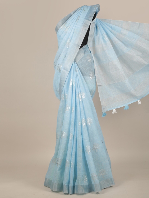 

Pothys Blue & Silver-Toned Floral Printed Saree