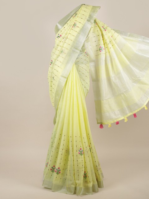 

Pothys Yellow & Brown Ethnic Motifs Linen Blend Saree