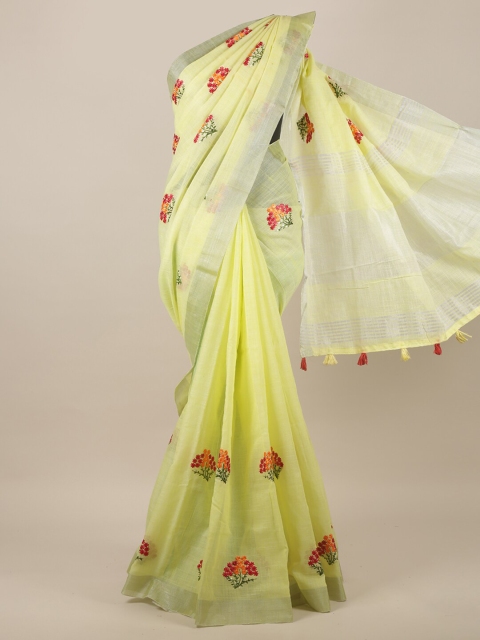

Pothys Green & Red Floral Embroidered Saree