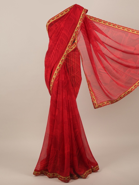 

Pothys Red & Orange Poly Chiffon Saree