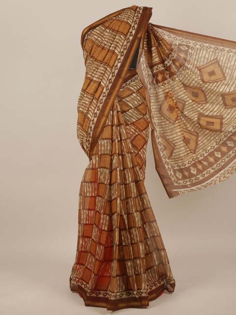 

Pothys Brown & Orange Printed Zari Saree