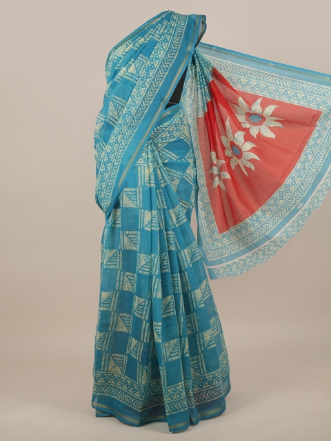 

Pothys Blue & Red Geometric Printed Saree