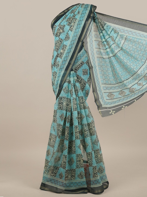 

Pothys Blue & White Printed Cotton Blend Saree