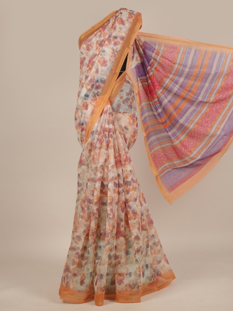 

Pothys Cream-Coloured & Pink Printed Saree