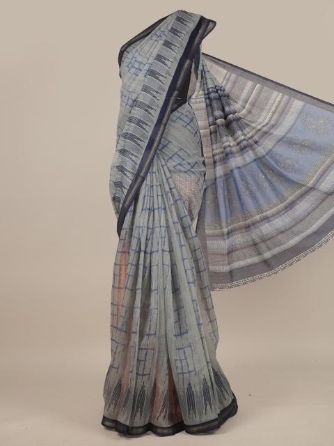 

Pothys Grey & Navy Blue Geometric Printed Saree