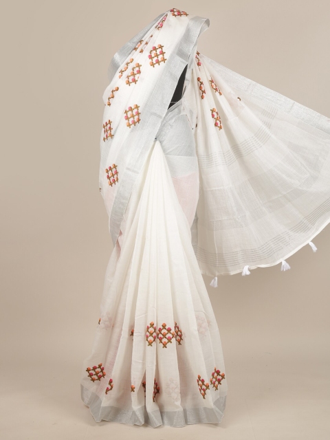 

Pothys White & Pink Geometric Embroidered Saree