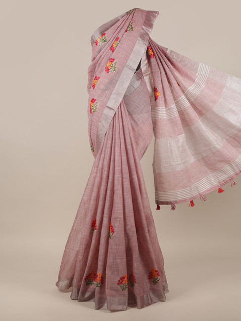 

Pothys Pink & Orange Floral Linen Blend Saree