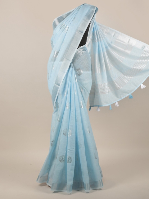 

Pothys Blue & Silver Floral Printed Saree