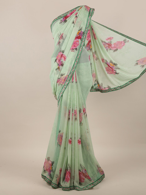 

Pothys Green & Pink Floral Printed Saree