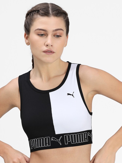 

Puma Black & White Colourblocked Lightly Padded Workout Bra