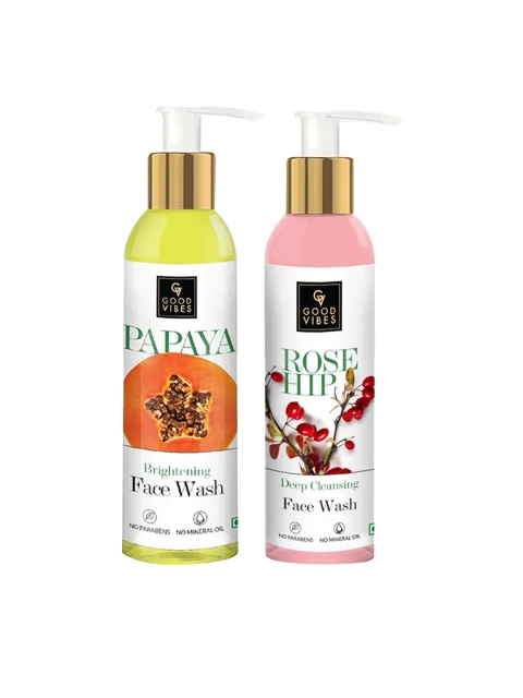 

Good Vibes Papaya & Rosehip Face Wash Combo 240 ml, Transparent