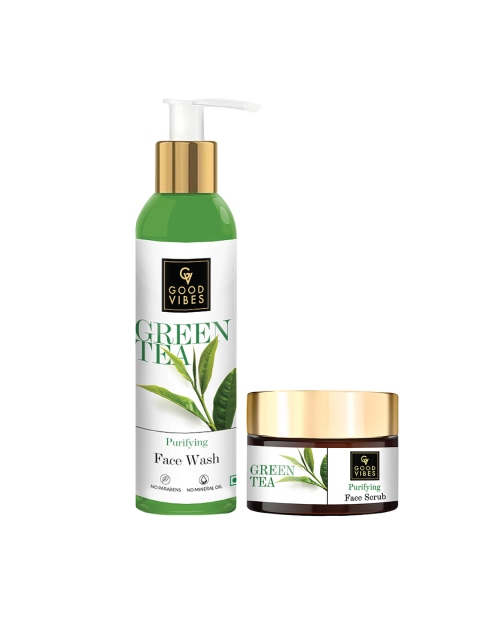 

Good Vibes Set of 2 Green Tea Cleansing Kit - Face Wash & Face Scrub, Transparent
