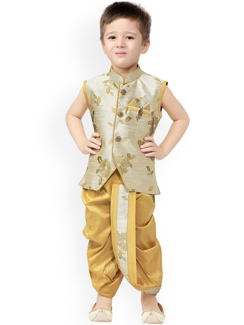 

Jeetethnics Boys Beige & Gold Floral Printed Regular Kurta With Dhoti Pants