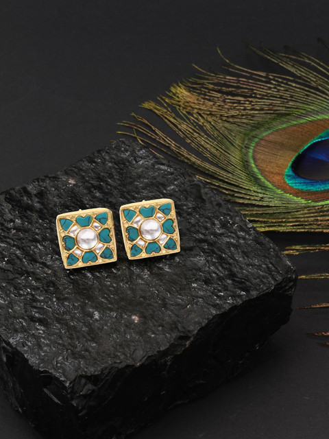 

SANGEETA BOOCHRA Gold-Toned & Green Square Studs Earrings