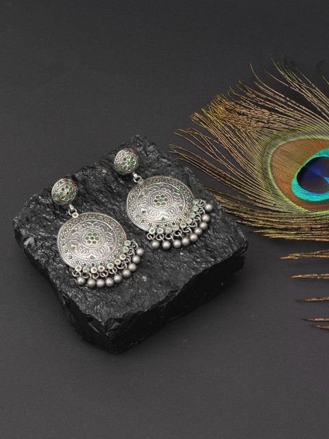 

SANGEETA BOOCHRA Silver-Toned Circular Jhumkas Earrings