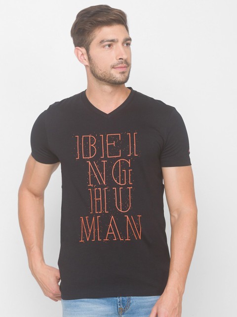 

Being Human Men Black & Pink Typography Printed V-Neck Cotton T-shirt
