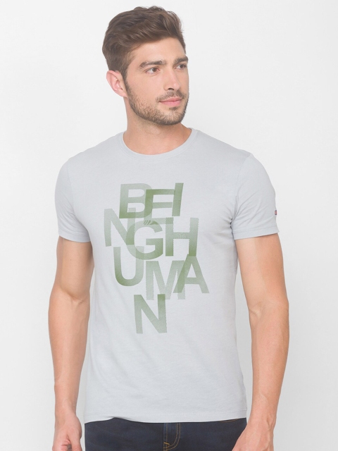 

Being Human Men Grey & Green Brand Logo Printed Cotton T-shirt