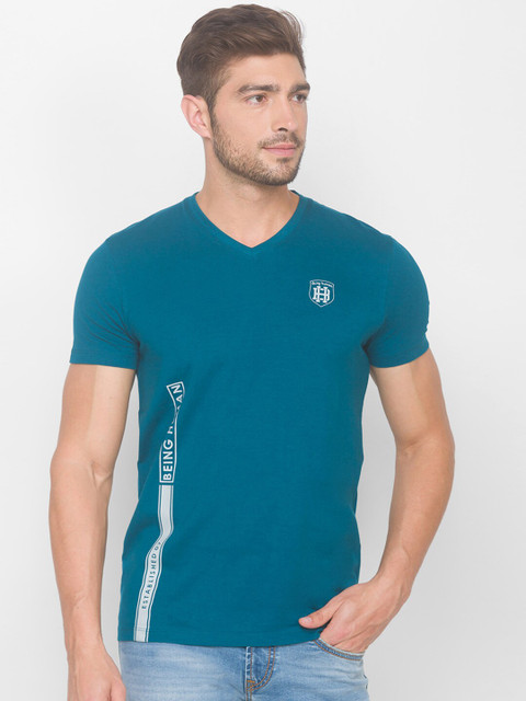 

Being Human Men Blue Typography Printed V-Neck T-shirt