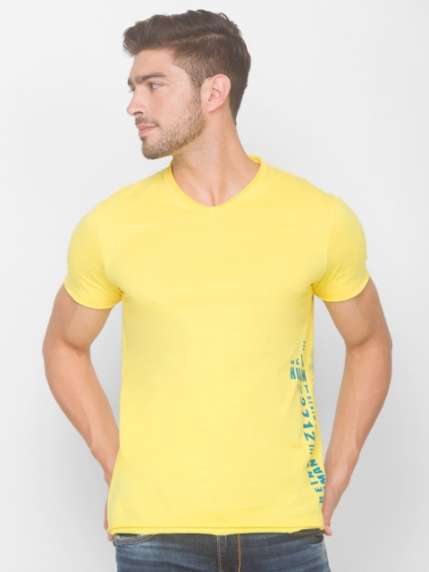 

Being Human Men Yellow & Blue Typography T-shirt