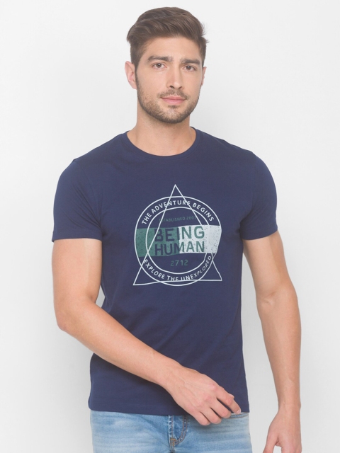 

Being Human Men Navy Blue Brand Logo Printed Cotton T-shirt