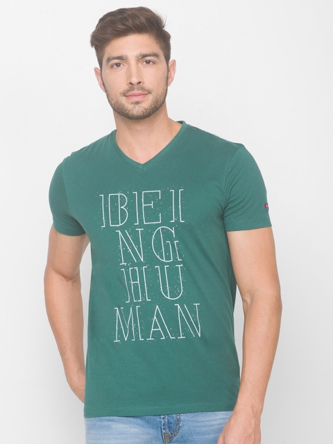 

Being Human Men Green Typography Printed V-Neck T-shirt