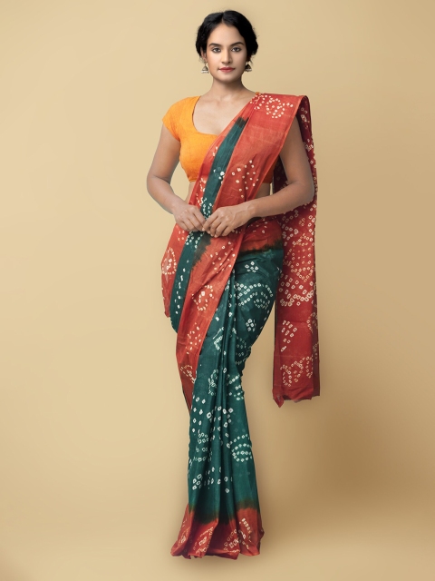 

Unnati Silks Women Green & Red Handloom Sustainable Pure Bandhani Cotton Saree