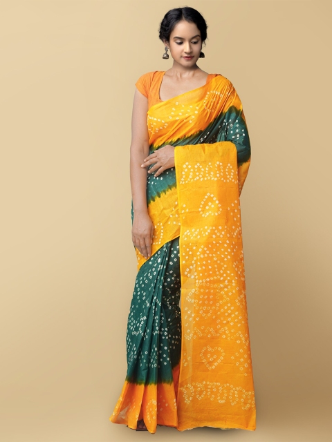 

Unnati Silks Green & Yellow Bandhani Pure Cotton Bandhani Saree