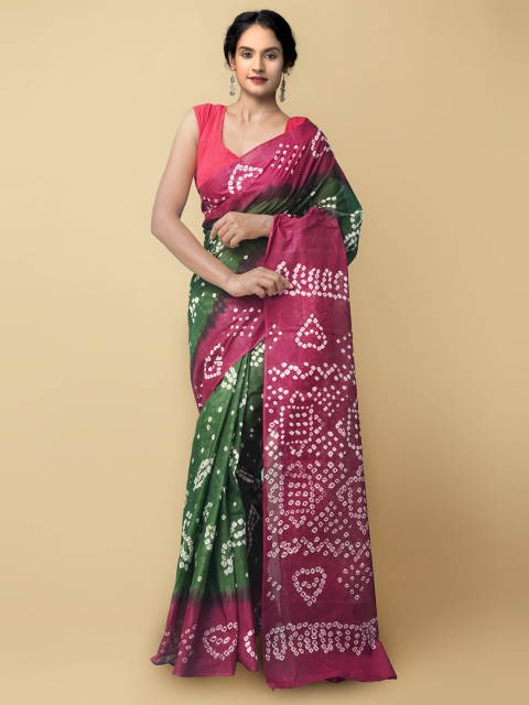 

Unnati Silks Green & Maroon Bandhani Printed Pure Cotton Bandhani Saree