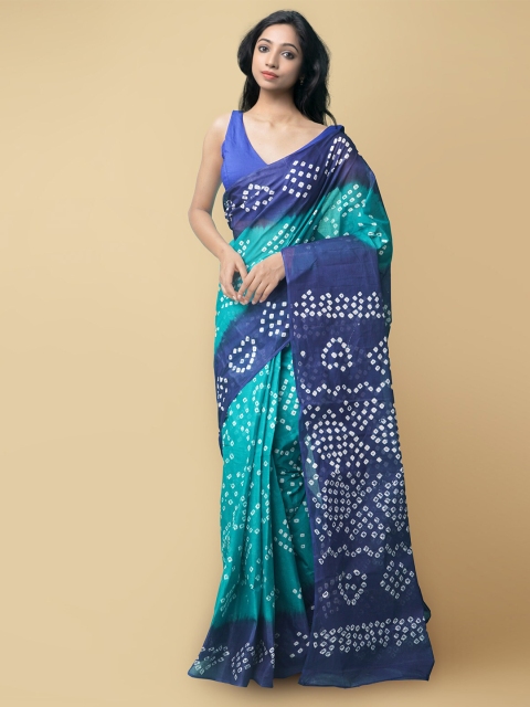 

Unnati Silks Sea Green & Blue Printed Pure Cotton Bandhani Saree