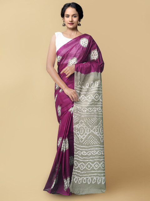 

Unnati Silks Women Pink & Grey Handloom Sustainable Pure Bandhani Cotton Saree