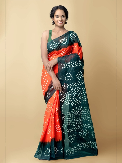 

Unnati Silks Orange & Green Bandhani Pure Cotton Bandhani Saree