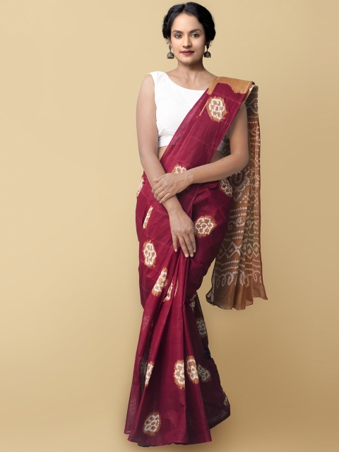

Unnati Silks Women Maroon & Brown Handloom Sustainable Pure Bandhani Cotton Saree