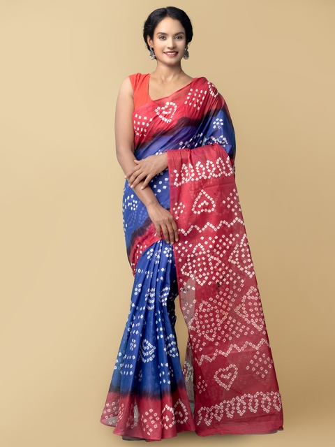 

Unnati Silks Women Blue & Red Handloom Sustainable Pure Bandhani Cotton Saree