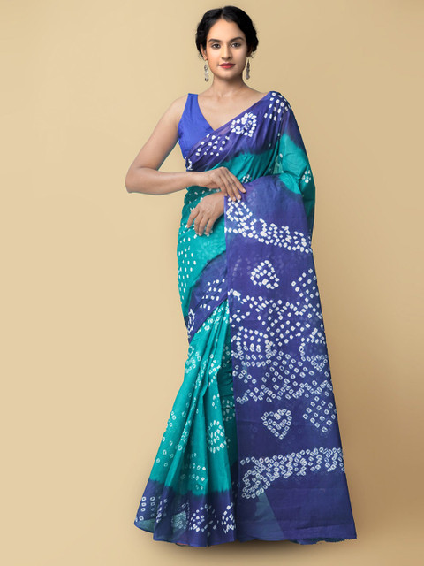 

Unnati Silks Women Green & Blue Handloom Sustainable Pure Bandhani Cotton Saree
