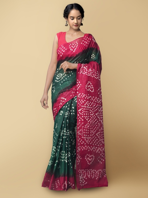

Unnati Silks Women Green & Red Handloom Sustainable Pure Bandhani Cotton Saree