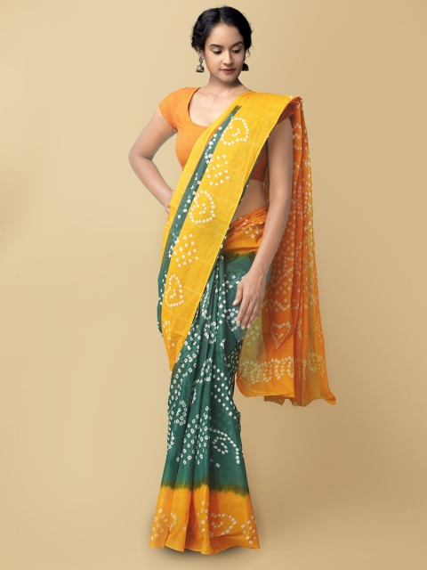 

Unnati Silks Women Green & Yellow Handloom Sustainable Pure Bandhani Cotton Saree