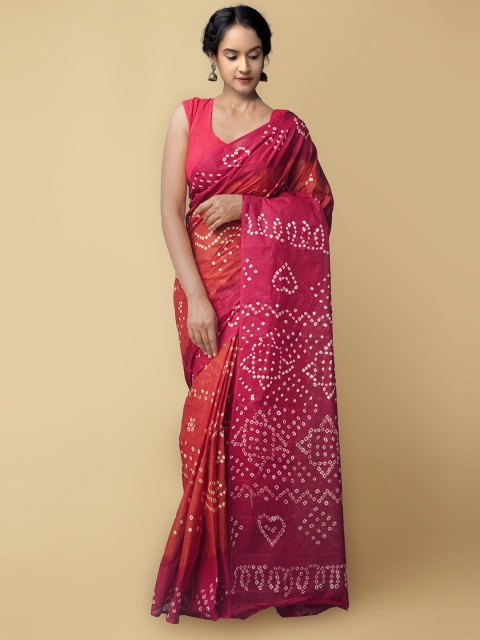 

Unnati Silks Pink & Orange Bandhani Pure Cotton Bandhani Saree