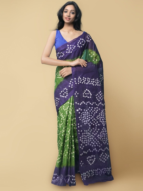 

Unnati Silks Women Green & Blue Handloom Sustainable Pure Bandhani Cotton Saree