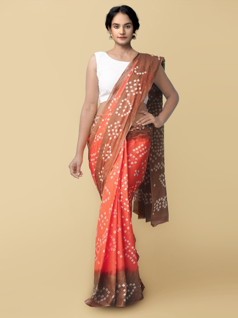 

Unnati Silks Women Orange & Brown Handloom Sustainable Pure Bandhani Cotton Saree