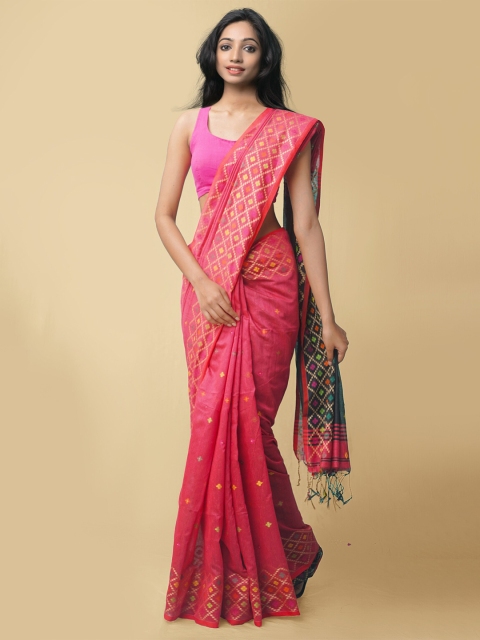 

Unnati Silks Red & Black Woven Design Pure Linen Jamdani Saree