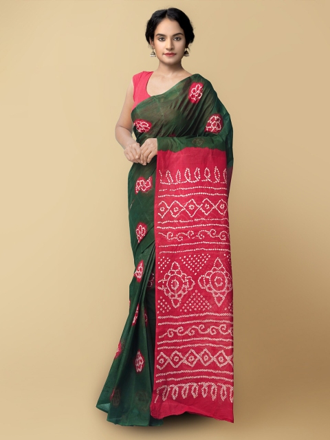 

Unnati Silks Green & Fuchsia Bandhani Pure Cotton Bandhani Saree