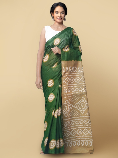 

Unnati Silks Women Green & Beige Handloom Sustainable Pure Bandhani Cotton Saree